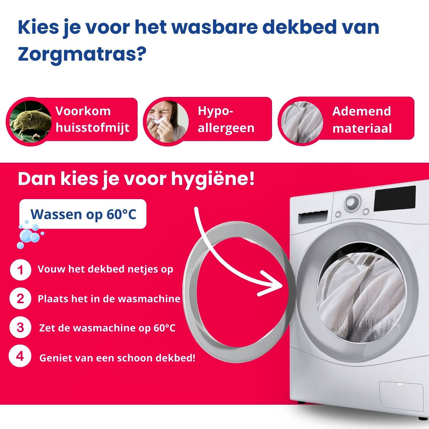 Gloria grijs wit dekbed zonder overtrek in wasmachine – wasbaar op 60 graden