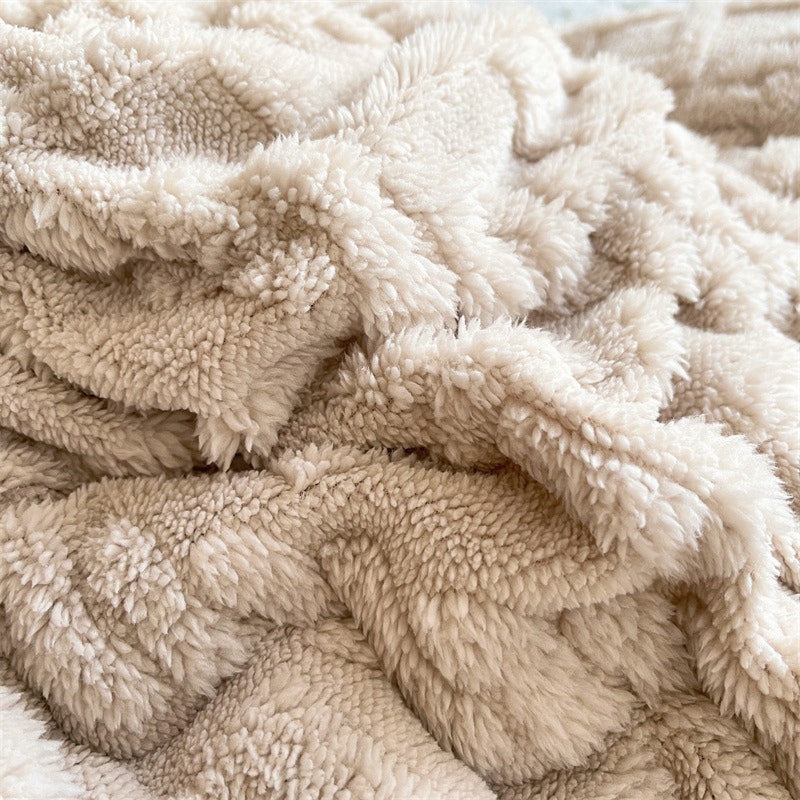 Beige luxe teddydekbed met vaste overtrek