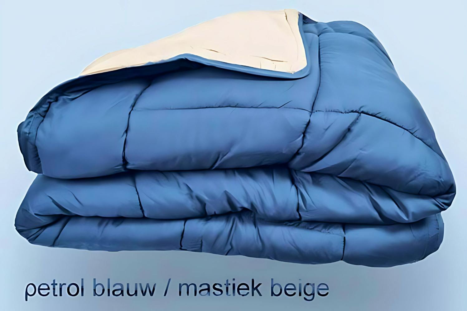 Dekbed met vaste overtrek - Petrol blauw - mastiek beige