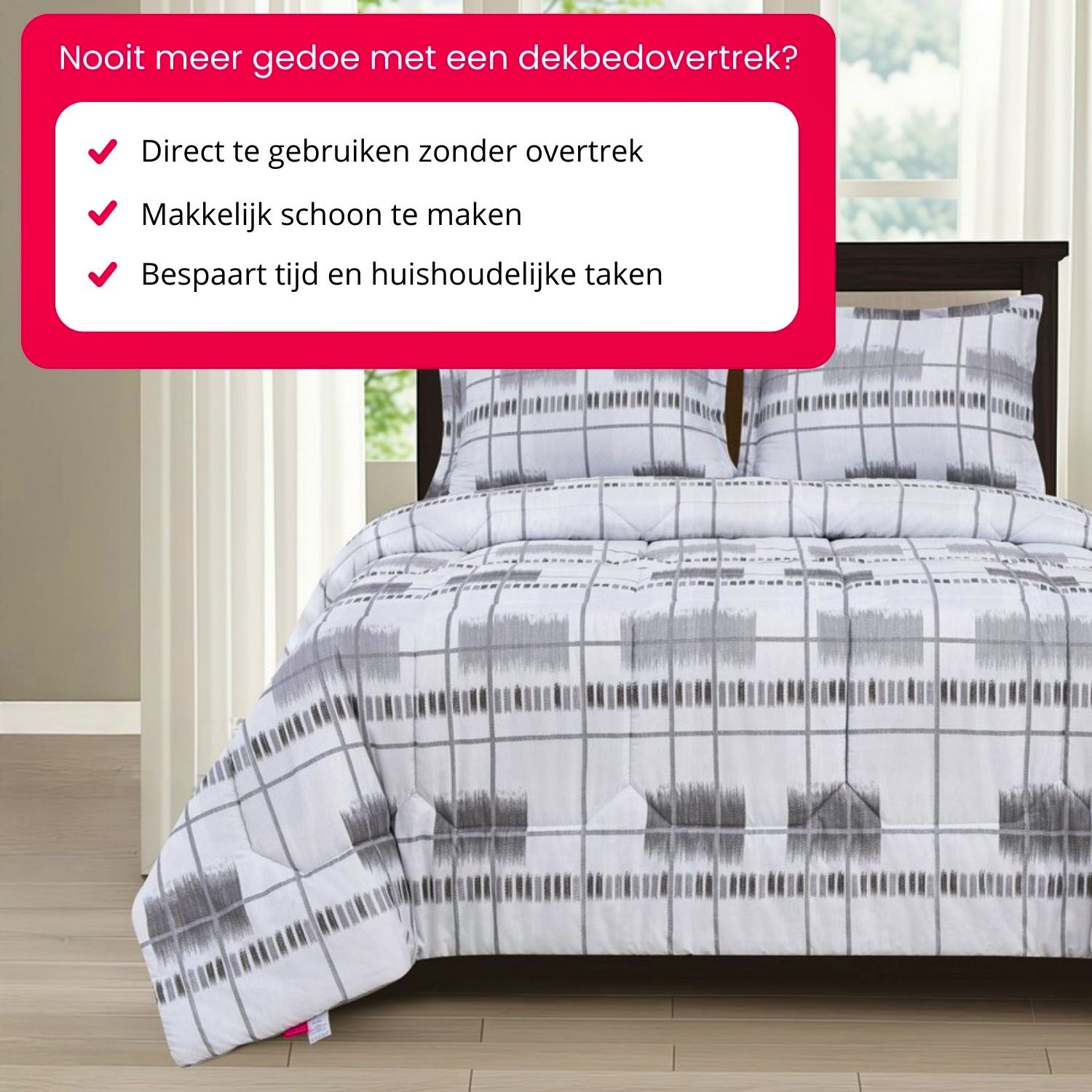 Grijs wit Gloria dekbed zonder overtrek met voordelen zoals snel opmaken en makkelijk schoon te houden